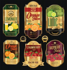 Set of organic fruit retro vintage golden labels collection